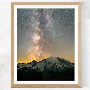 Night Sky Photography Print - Rainier National Park Washington Milky Way- Fine Art Photograph - Beautiful and Unique Gift Idea