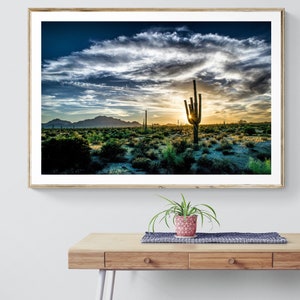 Vibrant Landscape Photography Print - Arizona Desert Saguaro Cactus Colorful Sunset  - Fine Art Photograph