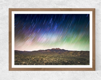 Stunning Night Sky Photography Print - Superstitions Mountains Arizona Star Trails - Fine Art Photograph - Amazing and Unique Gift Idea