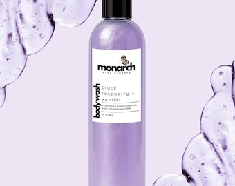 Gel de ducha de frambuesa negra y vainilla / Gel de ducha hidratante suave / Gel de ducha de lujo artesanal para una piel suave y radiante / Rutina de spa