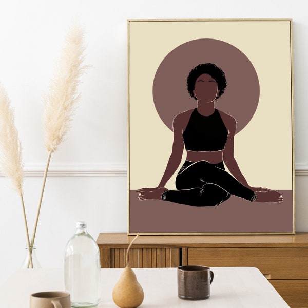 African american art print, Yogi poster, Black woman illustration, yoga studio decor, over bed decor, gallery art, spiritual art, yoga signs
