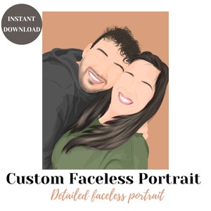 Family portrait from photo PRINTABLE, Custom faceless Digital Portrait from Picture, Modern Faceless portrait Gift art, black family art image 1