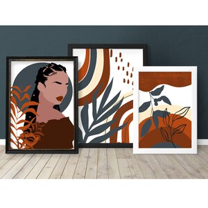 Box braid women Abstract set of 3 print,black queen magic  Prints,Botanical boho Print,Melanin  faceless women print, afro women natural art