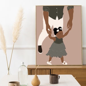 Family portrait printable, african father Daughter playing print, Father's day gift, Black dad art, black father art, black family wall art image 1