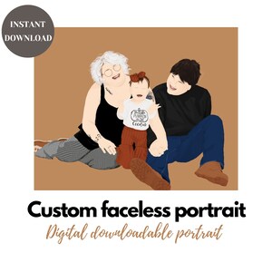 Family portrait from photo PRINTABLE, Custom faceless Digital Portrait from Picture, Modern Faceless portrait Gift art, black family art image 2