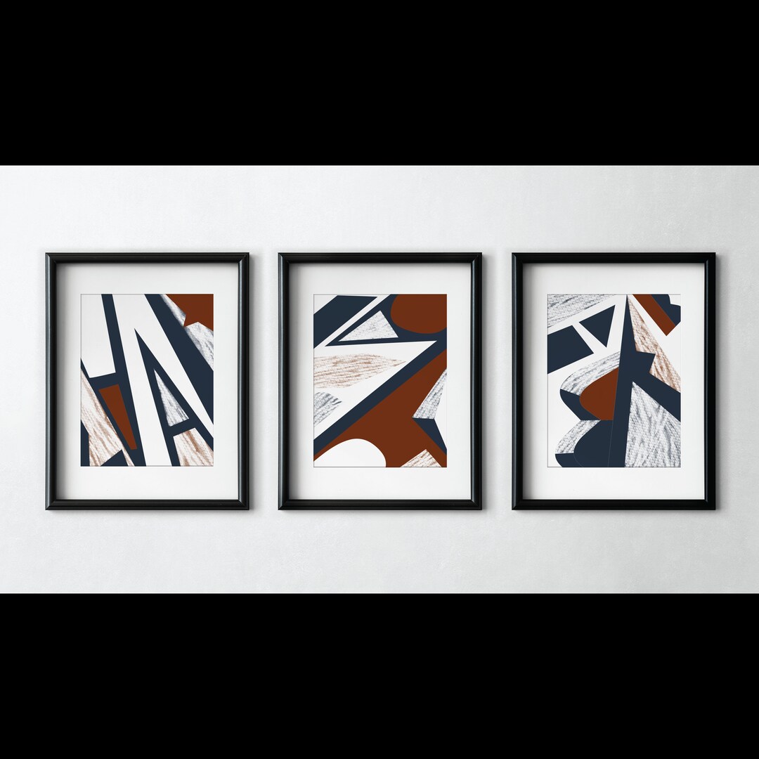 Abstract Textured Wall Art PRINTABLES, Navy Rust 3 Piece Wall Art