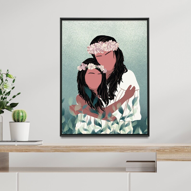 Mother's Day wall art, Mum birthday gift, Mum print, Mother Daughter print, mother Gift, Teal wall decor, gift from daughter, gift for her image 1