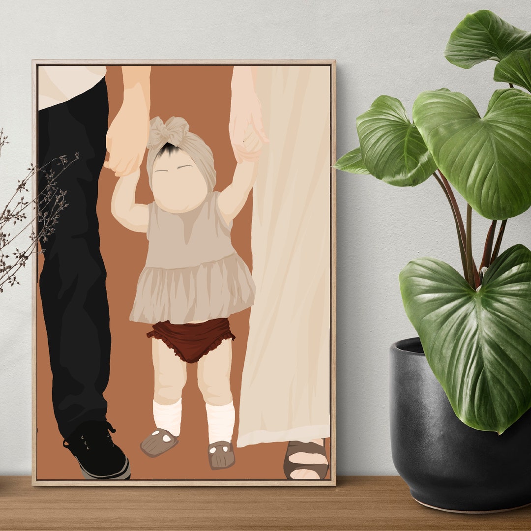 Family Portrait Printable, Father Mother Holding Baby Hand Print