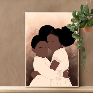 African American Siblings art DOWNLOAD, Black family portrait, Faceless portrait gift, Father's day illustration, Daughter Son art, Gift art