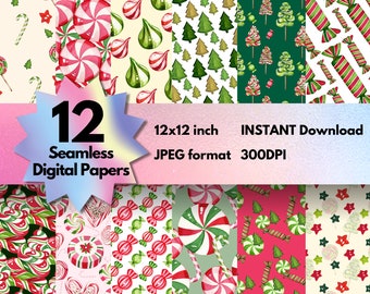 Christmas Digital papers INSTANT DOWNLOAD, Watercolor Christmas digital papers, textured scrapbook papers, Seamless repeat pattern