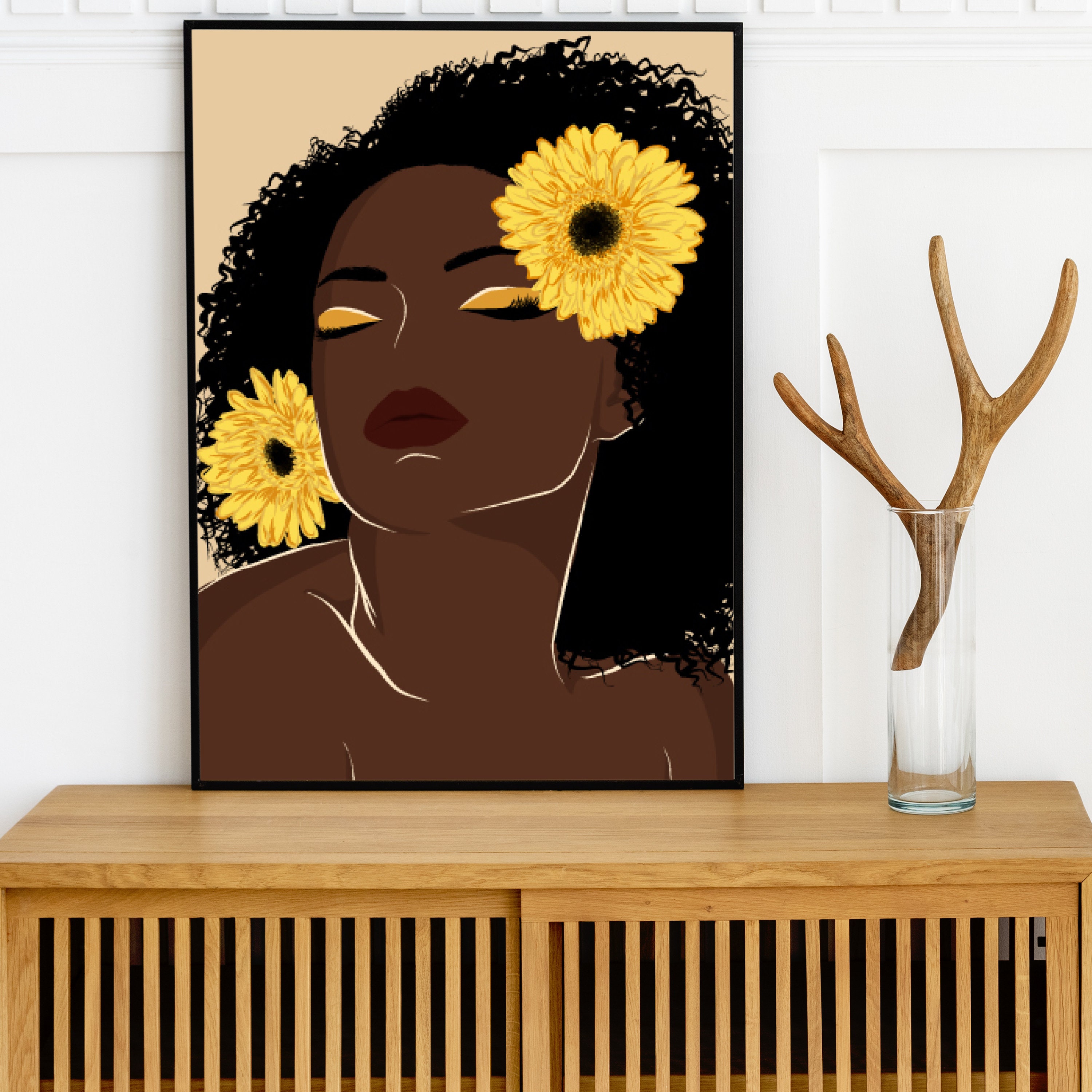 Melanin Queen Illustration PRINTABLE, Black Curvy Woman With Curly Hair