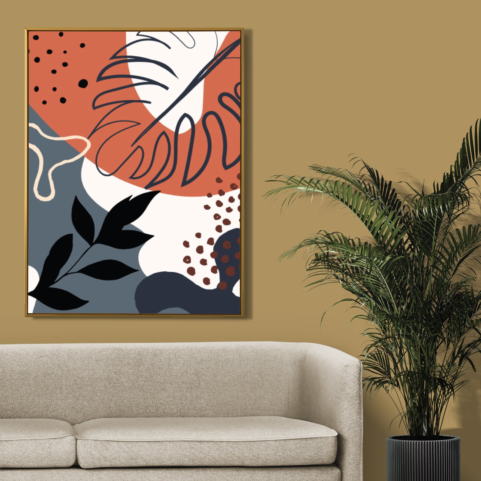 Rust Blue Wall Art, Blue and Orange Wall Art, Abstract Botanical Print