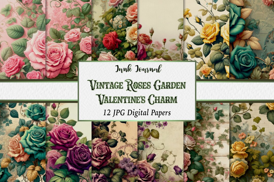 Victorian Rose Garden Digital Paper, Valentine Scrapbook Backgrounds ...
