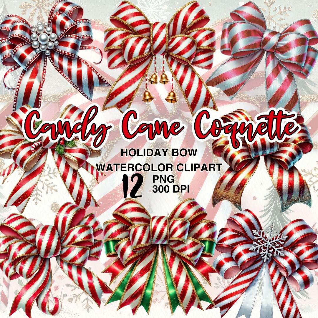 Candy Cane Bow Clipart Set, Holiday Coquette PNG (digital Download) - Etsy