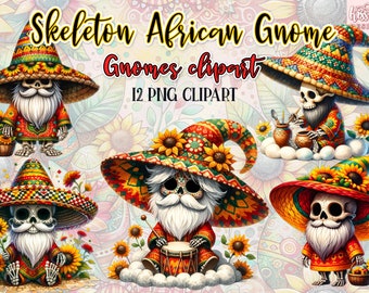Skeleton African Gnome Clipart, Black History Month Illustrations (PNG)