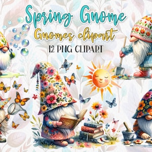 Happy Spring Gnomes PNG Clipart. Scandinavian Gnome PNG Bundle. Spring Season. Sublimation Design for DIY Crafts.