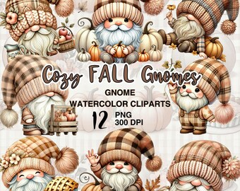 Cozy Fall Pumpkin Gnome Watercolor Clipart for Autumn Decor and Sublimation Crafts