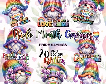 Pride Month Gnomes Clipart: Rainbow Watercolor Designs (PNG)