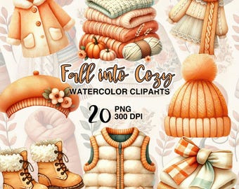 Herfstkleding aquarel clipart, herfstmode-elementen (PNG, 300 dpi)