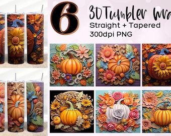Autumn Pumpkin 3D Tumbler Wrap for 20oz Skinny Cups and Fall Sublimation Projects