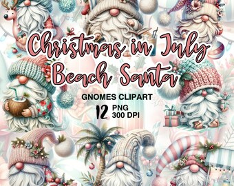 Beach Santa Gnome PNG Clipart, Christmas in July (Digital Download)