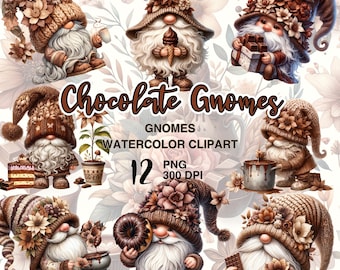 Chocolate Gnome Watercolor Clipart Collection for Sweet Dessert Crafts and Sublimation Projects