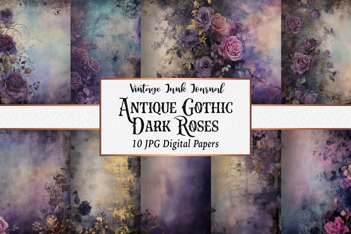Vintage Gothic Rose Digital Paper Collection Dark Antique Backgrounds ...