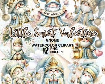 Little Saint Valentine Gnome Watercolor Clipart for Sweet Holiday Crafts and Seasonal Decor