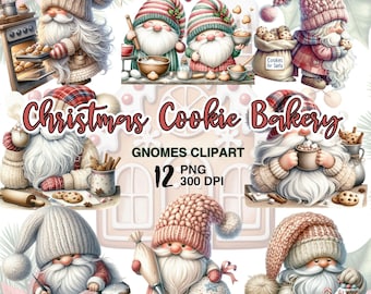 Christmas Cookie Gnomes Watercolor Clipart Set (PNG Bundle)