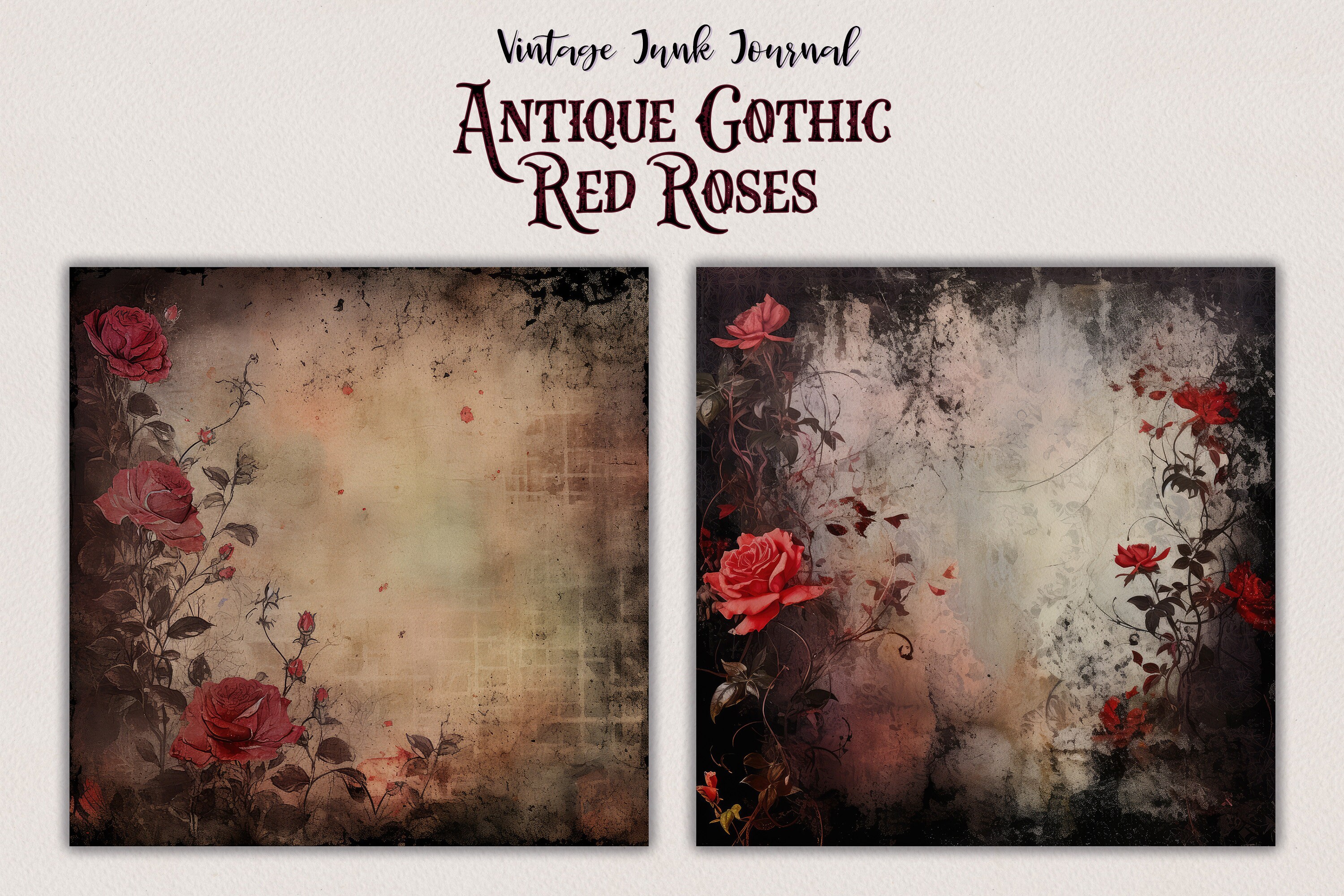 Vintage Gothic Red Roses Digital Papers Dark Antique Junk Journal for ...