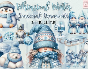 Whimsical Winter Blue Ornaments Clipart Collection for Seasonal Holiday Crafts and Sublimation Projects