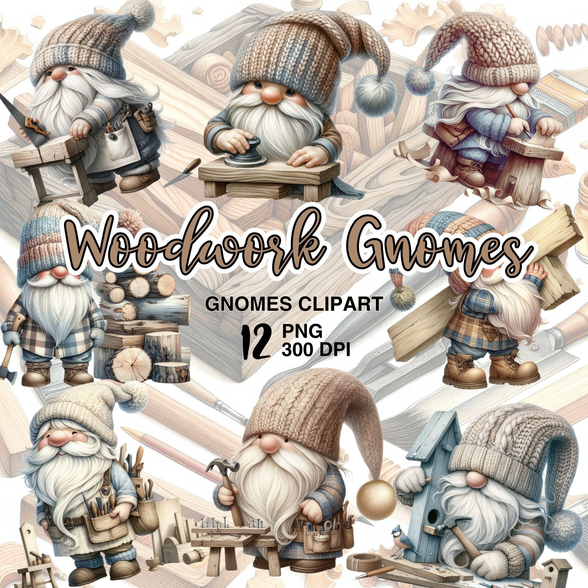 Watercolor Woodworking Gnome Clipart. 12 Cozy Craftsman Gnomes Collection | Woodcraft Gnome PNG Illustrations