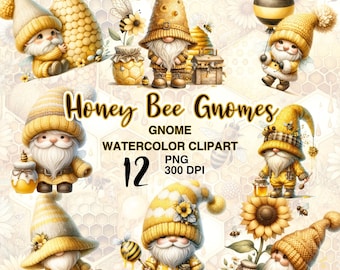 Watercolor Honey Bee Gnome Clipart for Sweet Spring Crafts and Sublimation Projects