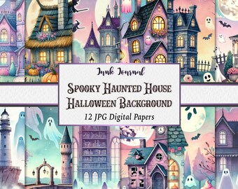 Gruseliges Haunted House Digital Paper Pack für Halloween Basteln und druckbare Hintergrunddesigns