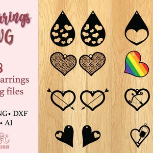 Earrings SVG Files for Cricut, Heart Earring SVG | Earrings Template | Cricut Earring Template | Laser cut template for Commercial Use