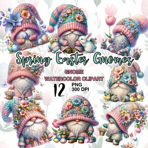 Watercolor Spring Easter Gnomes PNG Clipart. Gnome PNG Bundle. Spring Season. Easter Day Sublimation Design for DIY Crafts.