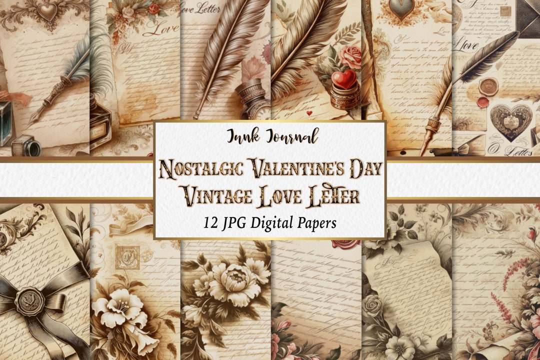 Nostalgic Valentine's Day Vintage Love Letter Digital Paper. JPG Printable Junk Journal Paper ...