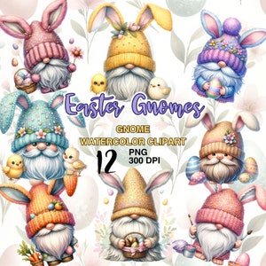 Watercolor Cute Easter Gnomes Clipart Collection. 12 PNG Printable Gnomes Illustrations. Gnome Bundle. Instant Download for your DIY Craft