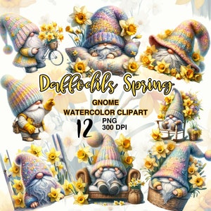 Watercolor Spring Gnomes PNG Clipart. Gnome PNG Bundle. Spring Season. Sublimation Design for DIY Crafts.