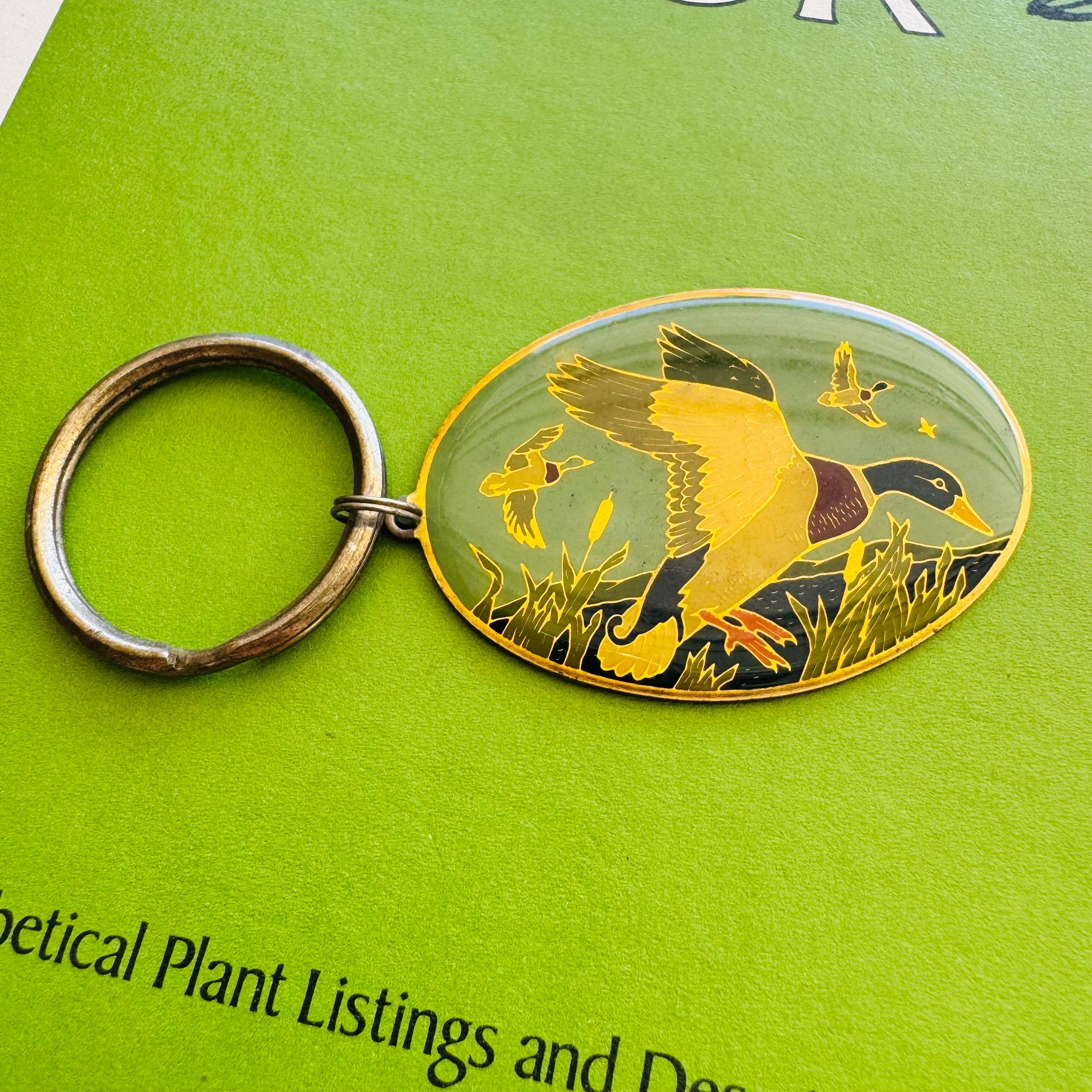 Vintage Aminco Brass Enamel Duck Keychain 80s Keys Purse Accessory Charm Mallard Hunt Sports Hunting Marsh