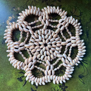 Vintage Trivet Made of Shells Boho Kitchenware Wall Art Decor Sea Beach
