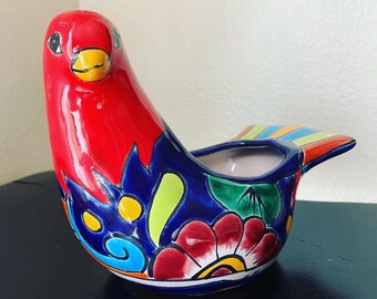 Red Talavera Ceramic Dove Planter Mexican Pottery Vintage Folk Art Bird