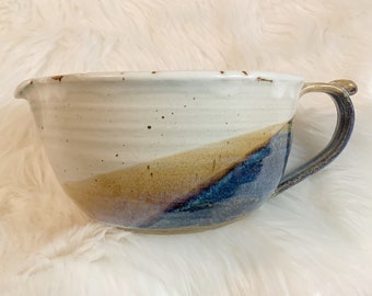 Wide Mouth Pour Bowl With Handle Pitcher Pottery Artisan Fine Art Glazed Sculpture Creamer Speckled