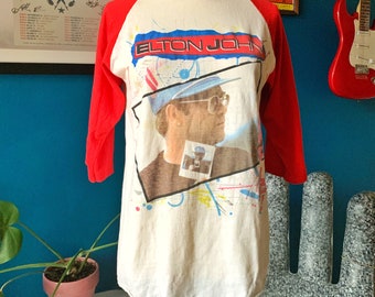 Vintage Elton John 1982 Jump Up! Tour Shirt 80s Band Raglan Baseball T-shirt Pop Rock Tee