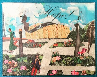 Original Mixed Media Collage Painting on Canvas Wall Art Home Decor Hope Artist