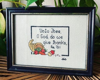 Needlepoint Cornucopia Psalms Bible Verse Crewel Gallery Wall Art Gratitude Thanksgiving Jesus Prayer Religious Spiritual