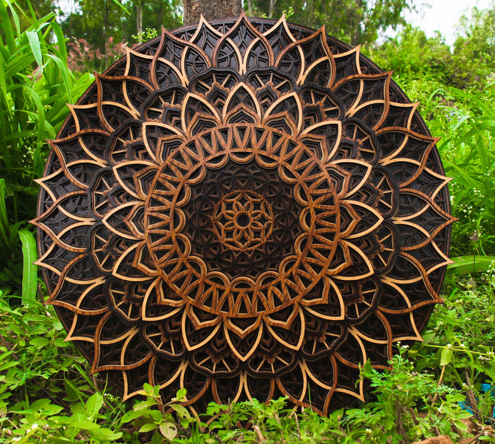 Madera Multi Capa Mandala Láser Corte Pared Decoración para | Etsy