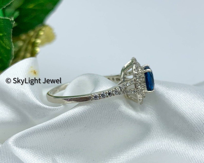 Wedding Ring Cushion Cut Sapphire Double Halo Engagement Ring Sterling Silver Cushion Sapphire Ring