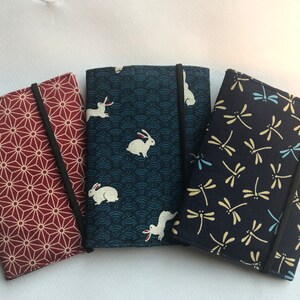 Business card holder Japanese fabric cranes and floral Credit card organizer Fold card case