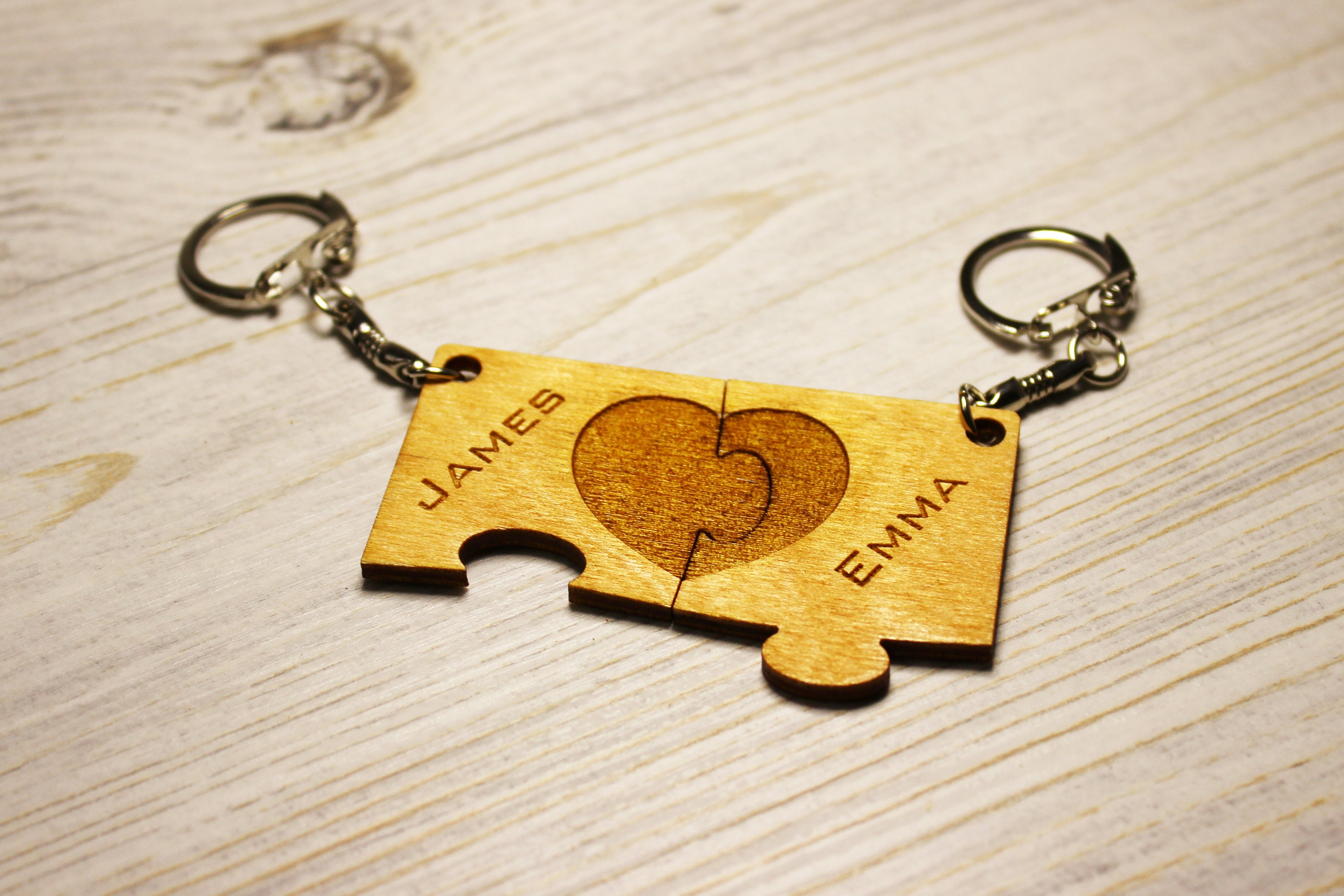 Key chain puzzle piece Personalized wooden keychain Couples Etsy